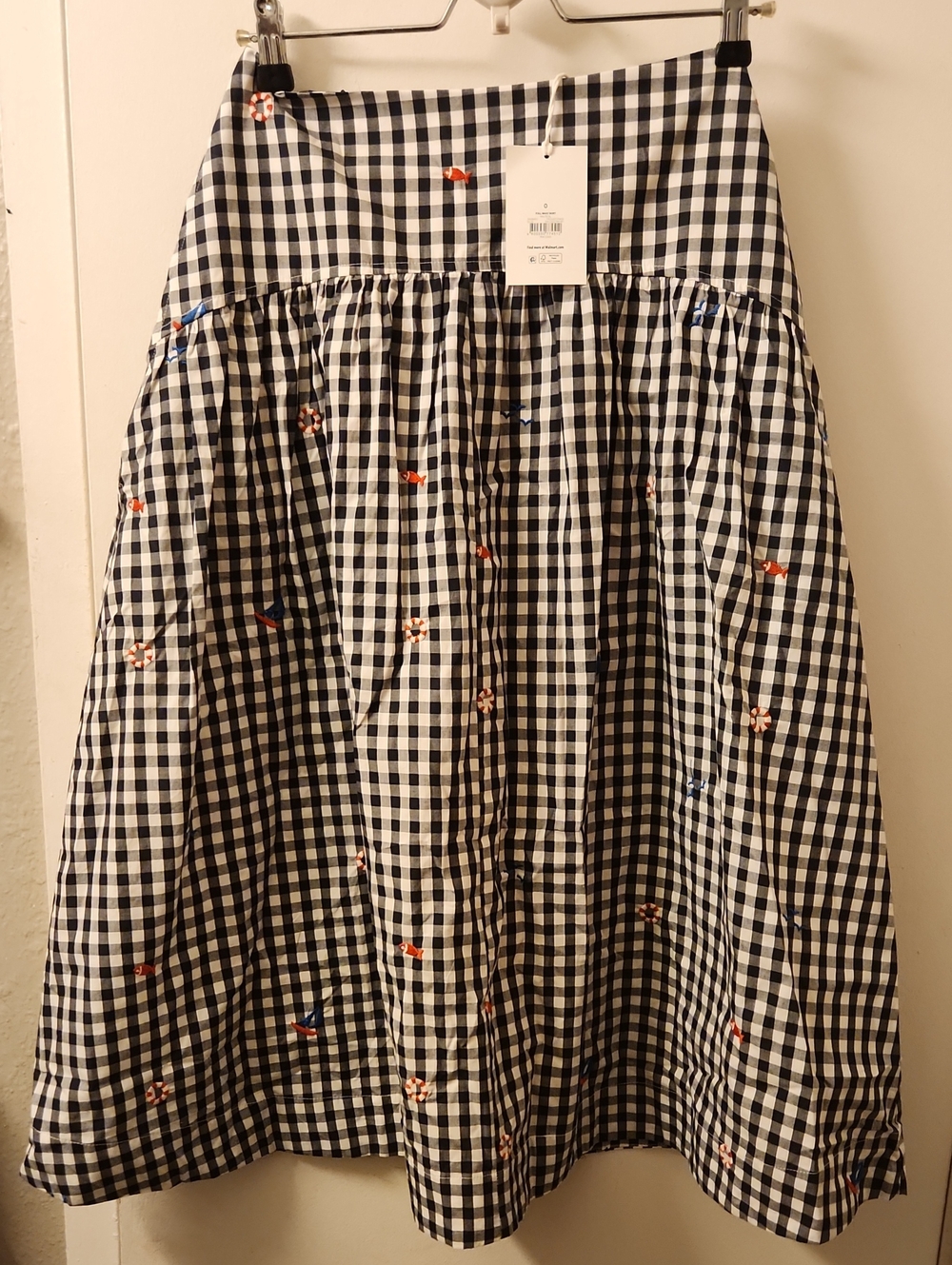 Free Assembly Gingham Embroidered A-Line Skirt in Black & White Size 0